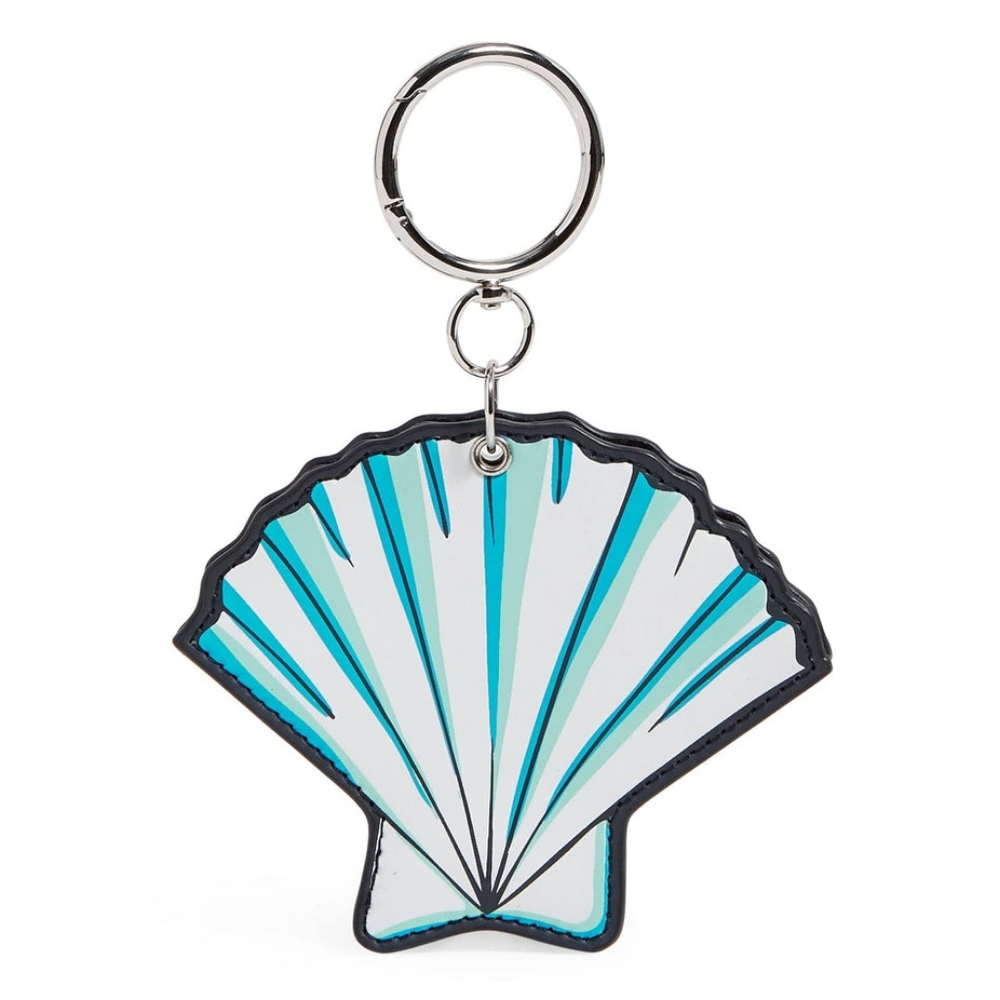 Shell Keychain with Blue and White Design